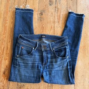 Hudson, size 28, cropped distressed button fly skinny jeans